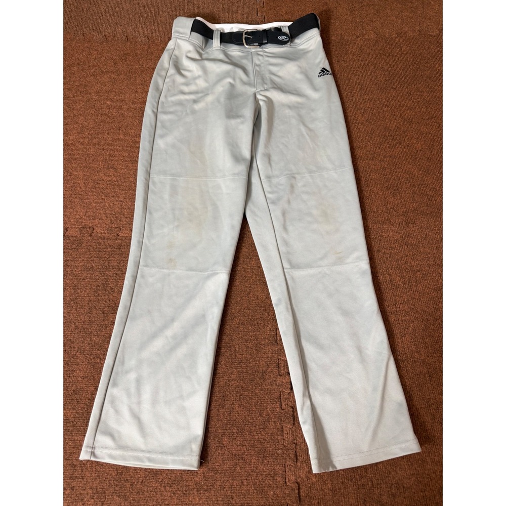 Adidas Mens Grey Baseball Pants Size Large with Rawlings Belt Reinforced‎ Knees